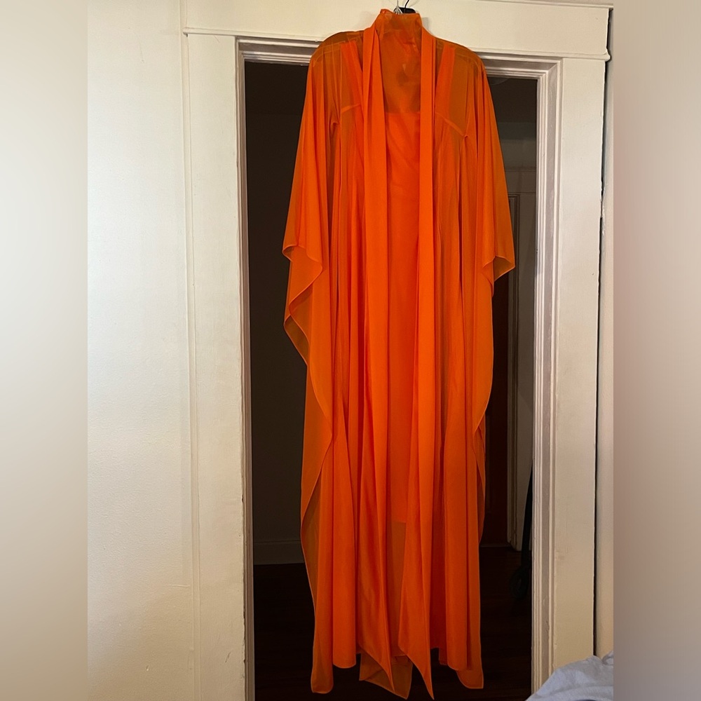 LaQuan Smith Sweeping Sheer Dolman Sleeve Gown